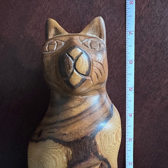 Wooden Cat ~ Art Hand Crafted Carved 8” Collectible Figure Kitten Statue Decor - Picture 12 of 14